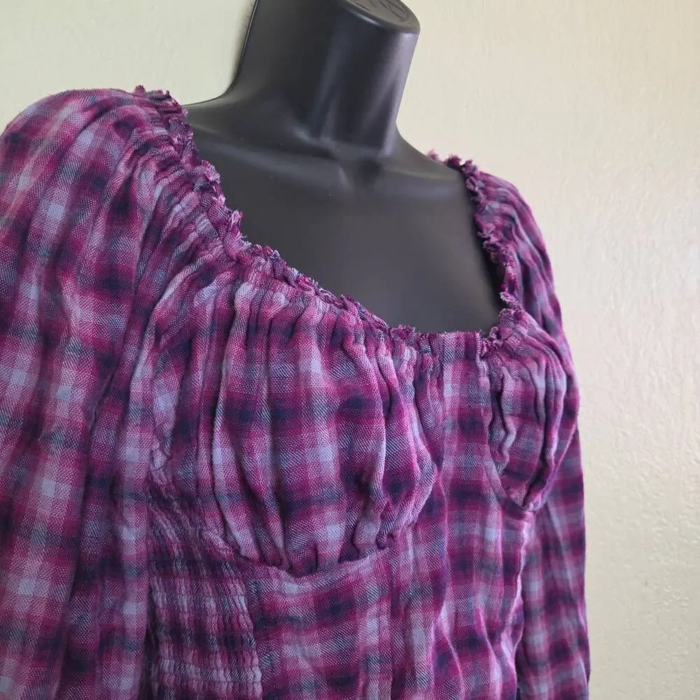 Free People Cherry Bomb Plaid Blouse